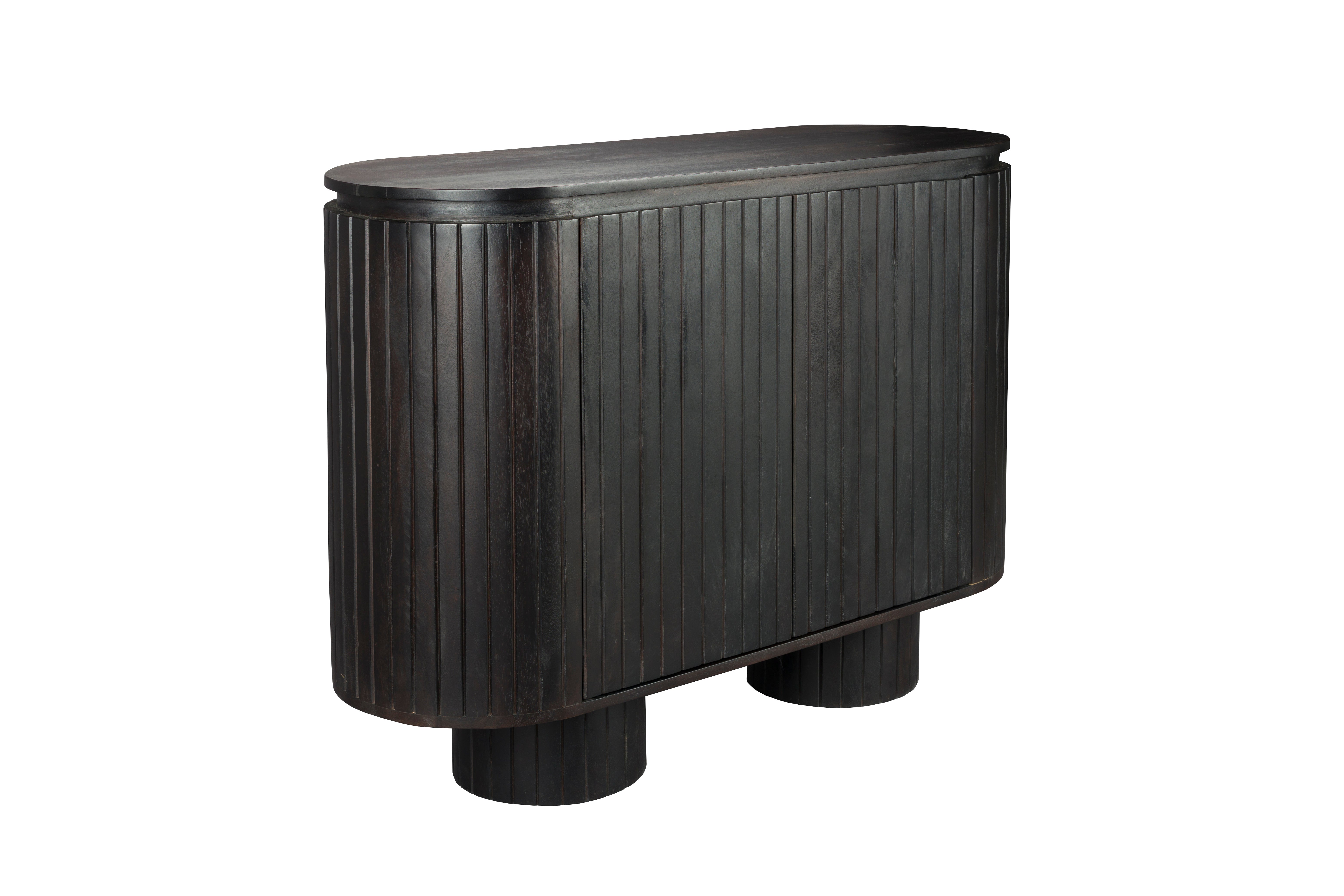Dutchbone Kenji Slatted Black Wood Oval Sideboard
